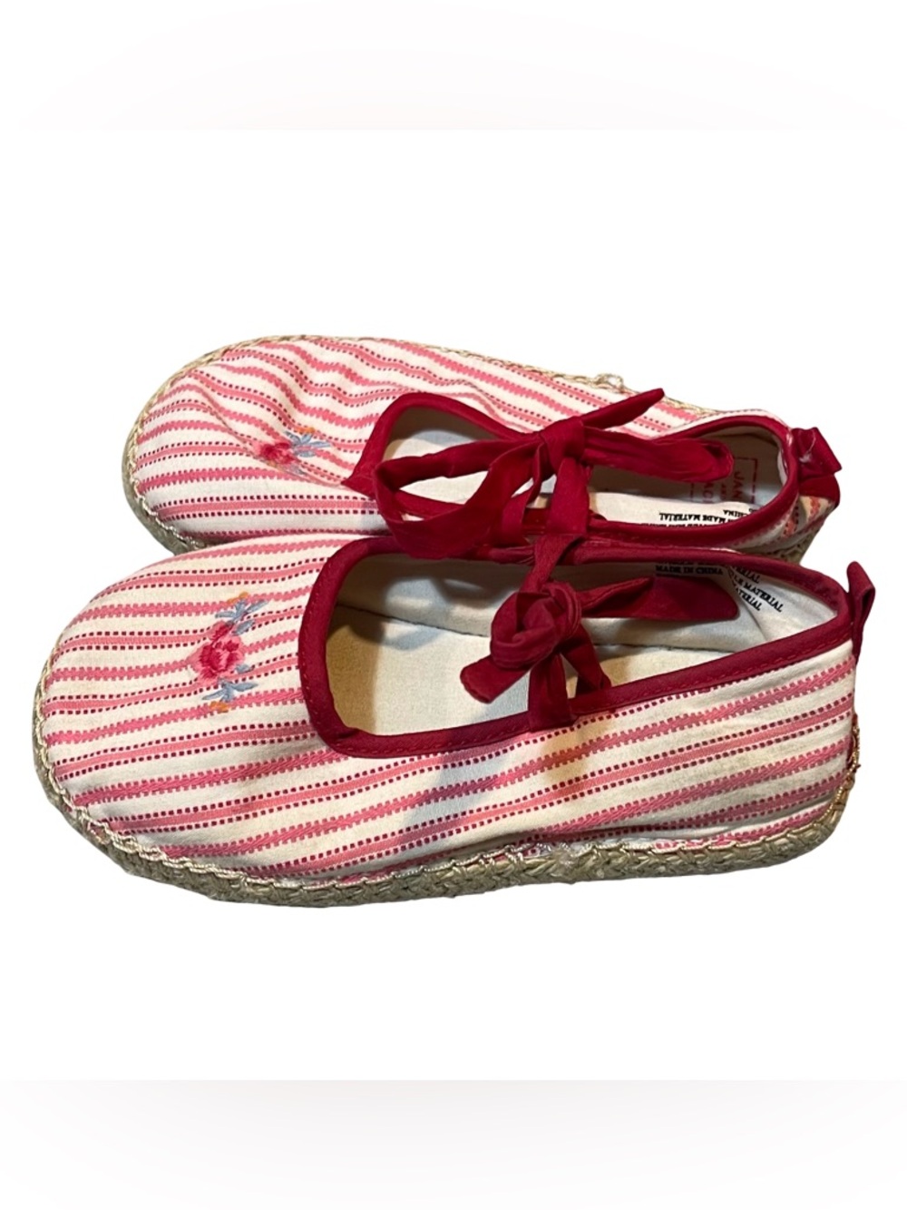 Janie and Jack French Country Pink Striped Espadrille Flats with Ribbon Tie 6